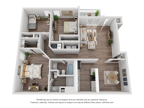 Floor plan for 3 beds, 2 baths, 1200 sqft
